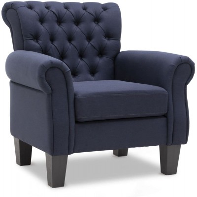 Accent Chair for Living Room Environmental Friendly Frame and Flame-Retardant Fabric Cushion Inside 42 Springs Blue
