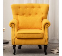 AcozyHom Accent Wooden Frame High Back Armchair Modern Velvet Single Sofa Padded Club Chair Upholstered Side Chair Tufted Reading Chair for Living Room Bedroom Yellow 30.3"L x22.8W x24.4H
