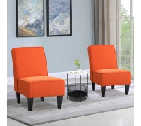 ALISH Accent Chairs Set of 2 Upholstered Living Room Chairs Armless Side Chairs Bedroom Chairs with Curved Backrest and Wooden Legs Orange