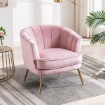 Altrobene Velvet Accent Chair Modern Channel Tufted Armchair Comfy Barrel Chair with Gold Legs for Living Room Bedroom Office Light Pink