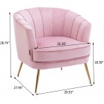 Altrobene Velvet Accent Chair Modern Channel Tufted Armchair Comfy Barrel Chair with Gold Legs for Living Room Bedroom Office Light Pink