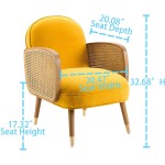 Art Leon Mid Century Modern Velvet Upholstered Oak Weave Armrs Accent Chair with Oak Wood Legs Living Room Chair Yellow Set of 2
