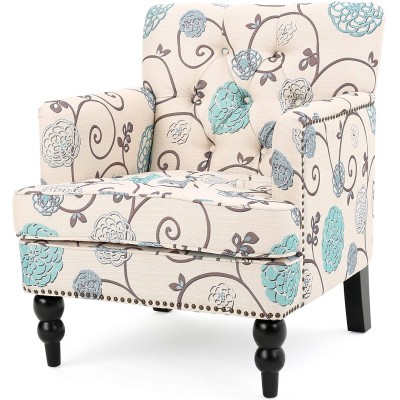 Christopher Knight Home Harrison Fabric Tufted Club Chair White Blue