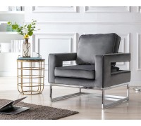 EALSON Velvet Armchair Upholstered Accent Club Chair Single Sofa with Open Back Modern Barrel Leisure Chair Comfy Reading Chair for Living Room Bedroom Grey