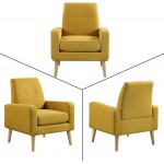 Funkeen Upholstered Modern Accent Chair Comfy Arm Chair Set of 2 Linen Fabric Single Sofa Chair Living Room Chair with Arms Mustard Yellow