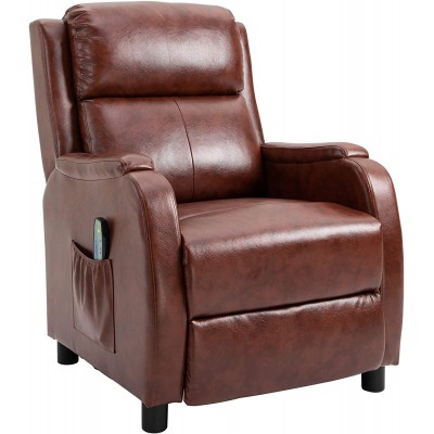 HOMCOM Massage Recliner Chair Padded Seat Cushion 165° Reclining Sofa with Side Pocket for Living Room PU Leather Remote Control Light Brown