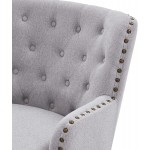 HUIMO Accent Chair with Ottoman and Pillow Living Room Club Chair and Ottoman Set with Bronzer Nail Head Trim Wooden Legs Upholstered Button Tufted Armchair Comfy Reading Chair for Bedroom Grey