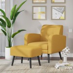 JustRoomy Living Room Chair with Ottoman Modern Yellow Accent Chair with Footrest Fabric Armchair Footstool Set for Bedroom Upholstered Comfy Chair with Removable Seat Cushion & Wooden Legs Yellow