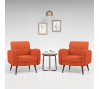 JustRoomy Living Room Chairs Mid-Century Accent Chairs Upholstered Modern Armchairs Comfortable Fabric Arm Chairs for Bedroom Reading with Black Wooden Leg Removable Seat Cushion Set of 2 Orange