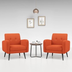 JustRoomy Living Room Chairs Mid-Century Accent Chairs Upholstered Modern Armchairs Comfortable Fabric Arm Chairs for Bedroom Reading with Black Wooden Leg Removable Seat Cushion Set of 2 Orange