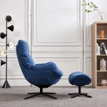 Lounge Chair with Ottoman Set Modern Accent Reading Chair Glider Rocking Chair Swivel Recliner Chair and Footrest Single Leisure Sofa Chairs for Living Room Bedroom Study Office- Navy Blue