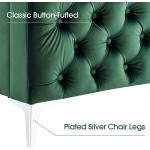 Mcombo Living Room Accent Chairs Velvet Club Chair Single Sofa Chair with Upholstered Tufted Button Silver Metal Legs Modern Armchair for Bedroom 4066 Green