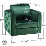 Mcombo Living Room Accent Chairs Velvet Club Chair Single Sofa Chair with Upholstered Tufted Button Silver Metal Legs Modern Armchair for Bedroom 4066 Green