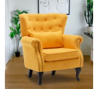 MEMAEMO Modern Accent Chair Mid Century Modern Upholstered Armchair with Tufted Button Wingback and Solid Wood Leg Accent Chairs for Living Room Study Room or Bedroom Yellow
