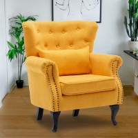 MEMAEMO Modern Accent Chair Mid Century Modern Upholstered Armchair with Tufted Button Wingback and Solid Wood Leg Accent Chairs for Living Room Study Room or Bedroom Yellow