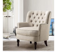 Rosevera Home Upholstered Gustavo Collection Fabric Nailhead Contemporary Accent Chairs Standard Size Beige