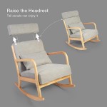 Upholstered Rocking Chair Comfortable Living Room Rocker Lounge Armchair with Solid Wood Base Upholstered Single Sofa with Pillow Accent Chair for Living Room Bedroom Grey