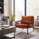 Volans Accent Chairs for Living Room Set of 2 Modern Mid Century Faux Leather Accent Chair with Arms Single Sofa Black Powder Coated Metal Frame Cognac