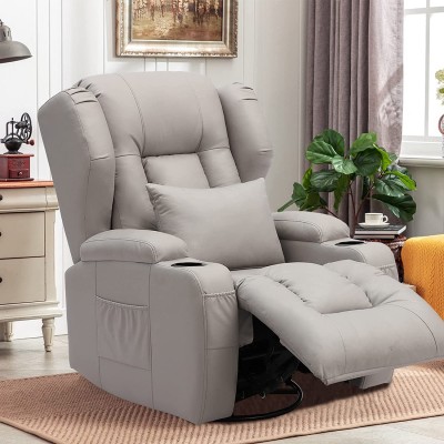 VUYUYU Swivel Rocker Recliner Chairs 360° Swivel Chair Ergonomic Manual Technology Cloth Reclining Chairs for Living Room Comfy Sofa Chair with Padded Seat Backrest Lumbar Pillow Cup Holders