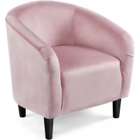 Yaheetech Velvet Club Chair Barrel Chair Upholstered Accent Arm Chair for Living Room Reading Room Pink