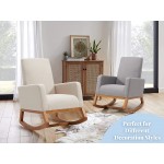 YOLENY Rocking Chair,Mid Century Accent Chair,Glider Rocker with Ottoman,Seat Wood Base,High Back Linen Armchair,Beige