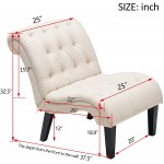 Yongqiang Set of 2 Accent Chair for Living Room Bedroom Upholstered Tufted Curved Backrest Casual Fabric Chairs with Wood Legs Cream
