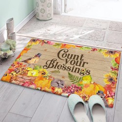 Cozy Plush Doormats 16x24in Absorbent Cushioned Kitchen Mat Area Runner Rugs for Bathroom&Stand-up Desks, Thanksgiving Count Your Blessings Pumpkins Maple Leaves on Rustic Wood Entryway Carpet