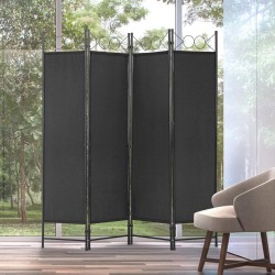 4 Panel Room Divider 5.6FT Steel Frame Screen Folding Privacy Divider Freestanding Partition for Home Office Bedroom Black
