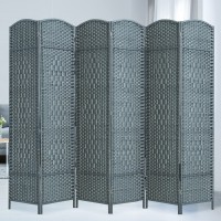 Corelax Room dividers 6 ft. Tall-20 Wide Freestanding Privacy Screen with Diamond Woven Fiber Foldable Panel Partition Wall Divider Double-Hinged Room DividersGrey 6 Panel