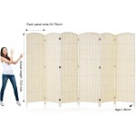 Corelax Room dividers 6 ft. Tall Extra Wide Freestanding Privacy Screen with Diamond Woven Fiber Foldable Panel Partition Wall Divider Double-Hinged Room DividersIvory 6 Panel