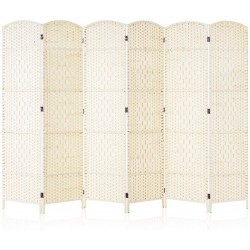 Corelax Room dividers 6 ft. Tall Extra Wide Freestanding Privacy Screen with Diamond Woven Fiber Foldable Panel Partition Wall Divider Double-Hinged Room DividersIvory 6 Panel