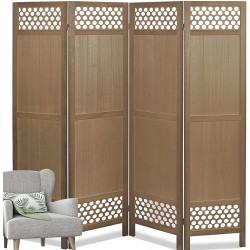 Ecomex 4 Panel Room Divider 5.6Ft Tall Wood Dividers for Bedroom Room Dividers and Folding Privacy Screens Dividers Privacy Screen for Home Office Restaurant Bedroom Wood Brown