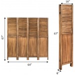 Giantex 4 Panel 6 ft Wooden Room Divider Portable Partition Screen Perfect Zoom Background Wood Panel Dressing Screen Indoor Outdoor Folding Privacy Screens for Home Office Barn Garden Khaki
