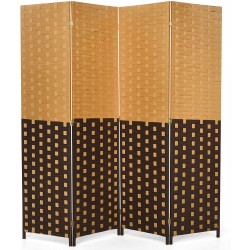 Giantex 4 Panel Room Divider 6 Ft Tall Handmade Rattan Room Dividers Portable Wood Room Separators Divider Freestanding Folding Screen for Home Office