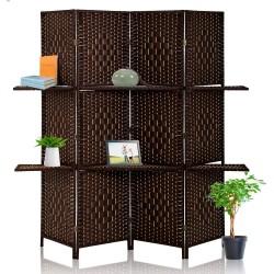 HCB Divider Room Panel 4 Panel 6 Ft Folding Privacy Screens with 2 Display Shelves Double Folding Privacy Screens Freestanding Hinged Room Dividers