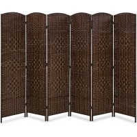 HGS 6 Panel Room Divider Folding Privacy Screen Weave Fiber Foldable Partition 6 Ft Divider seperator Wall Room Divider Wooden Freestanding Screen Brown