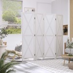 HOMCOM 4-Panel Folding Room Divider 5.6 Ft Tall Freestanding Paulownia Wood Privacy Screen Panels for Indoor Bedroom Office White