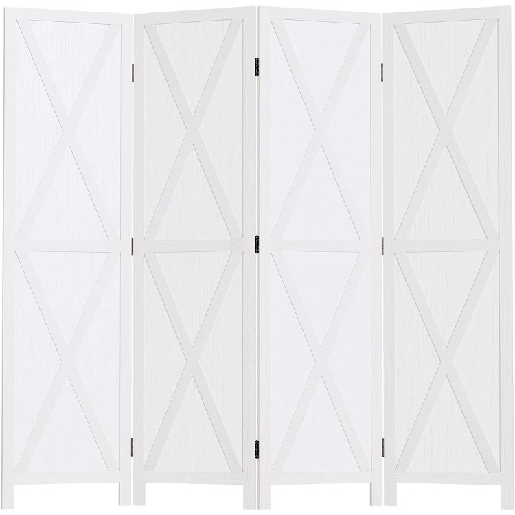 HOMCOM 4-Panel Folding Room Divider 5.6 Ft Tall Freestanding Paulownia Wood Privacy Screen Panels for Indoor Bedroom Office White