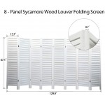 JAXPETY 8 Panel Wood Louvered Room Divider 5.6 Ft Tall Oriental Folding Freestanding Privacy Screen Room Dividers for Home Office Bedroom White