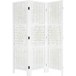 Legacy Decor 3 Panels Screen Room Divider Wicker and Wood White Color Diamond Design