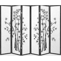 Legacy Decor 6 Panel Black Bamboo Print Oriental Privacy Shoji Screen Room Divider