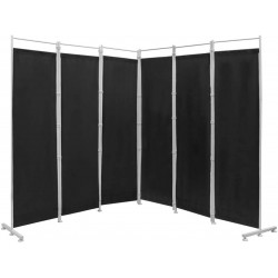Nightcore 6 Ft Room Divider 6 Panel Folding Privacy Screen Freestanding Partition with Adjustable Foot Pads Perfect Wall Divider for Home Office Black