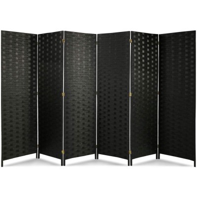 oneinmil 6ft Tall Folding Room Divider Freestanding 6 Panels Room Divider Double Hinged Privacy Panel Screens Made from Paper Vine Solid Wood Black