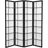 Oriental Furniture 6 ft. Tall Canvas Double Cross Room Divider Black 4 Panels