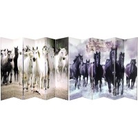 Oriental Furniture 6 ft. Tall Double Sided Horses Canvas Room Divider 6 Panel