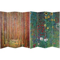Oriental Furniture 6 ft. Tall Double Sided Works of Klimt Room Divider Tannenwald Farm Garden