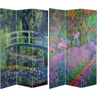 Oriental Furniture 6 ft. Tall Double Sided Works of Monet Canvas Room Divider Water Lily Garden
