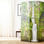 ORIENTAL Furniture Tall Double Sided Mountaintop Waterfall Canvas Room Divider 6' 32"