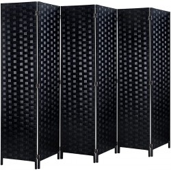 RHF 6 ft.Tall 16" Wide Room Dividers,Double Side Woven Fiber Divider,Better Privacy Screen,Folding Partition & Wall Divider,Space Seperate Indoor Decorative 6 Panel Screen,Freestanding- Black,6 Panels