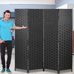 Room Dividers and Folding Privacy Screens 4 Panel 6 ft Foldable Portable Room Seperating Divider Handwork Wood Mesh Woven Design Room Divider Wall Room Partitions and Dividers Freestanding Black